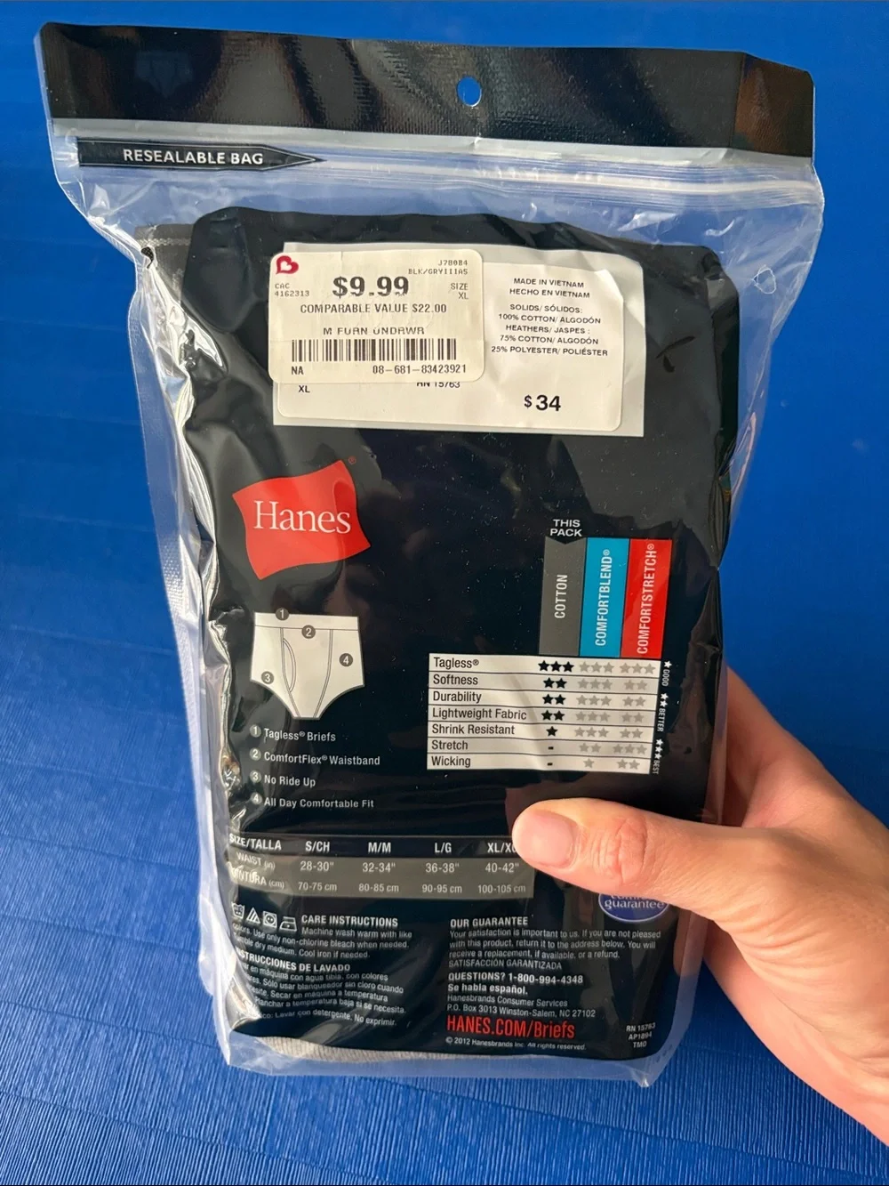 Hanes Men's Tagless Briefs - Black & Gray (4-Pack) XL